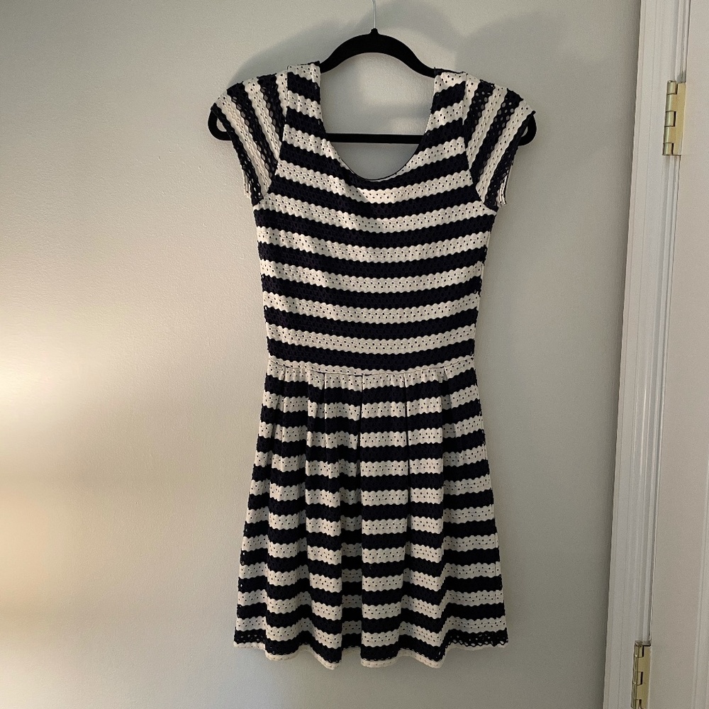 Blue and White Eyelet Striped Aqua Dress